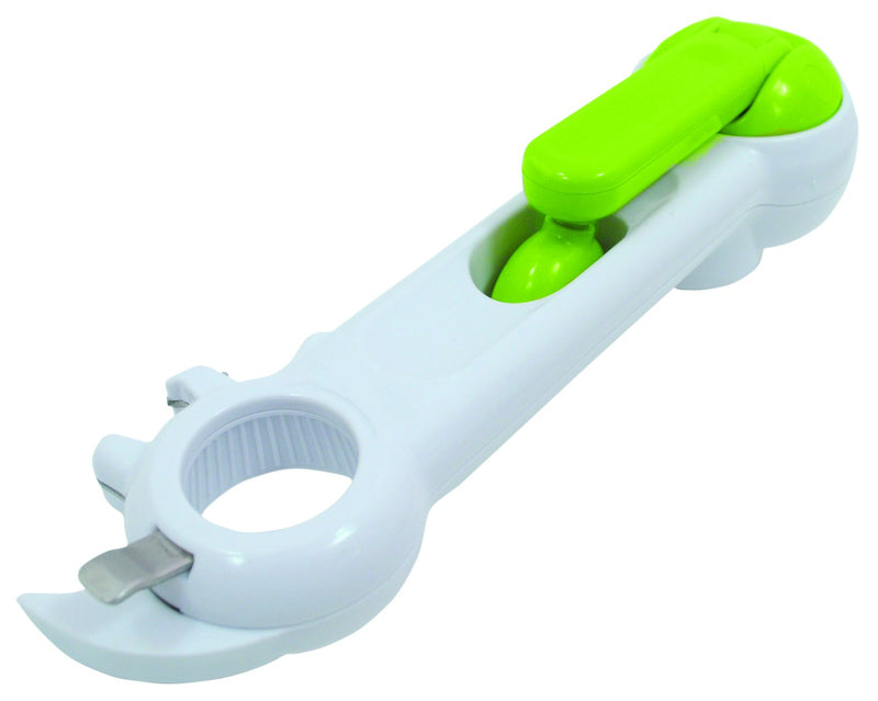 Aidapt Plastic Multi use Tin Opener - Designed for Users with Limited Dexterity, Arthritis or Weakened Grip. Great Kitchen Tool. No More Broken Fingernails. Open Tins, Jars, Bottle Lids and Cans. White and Green - BeesActive Australia