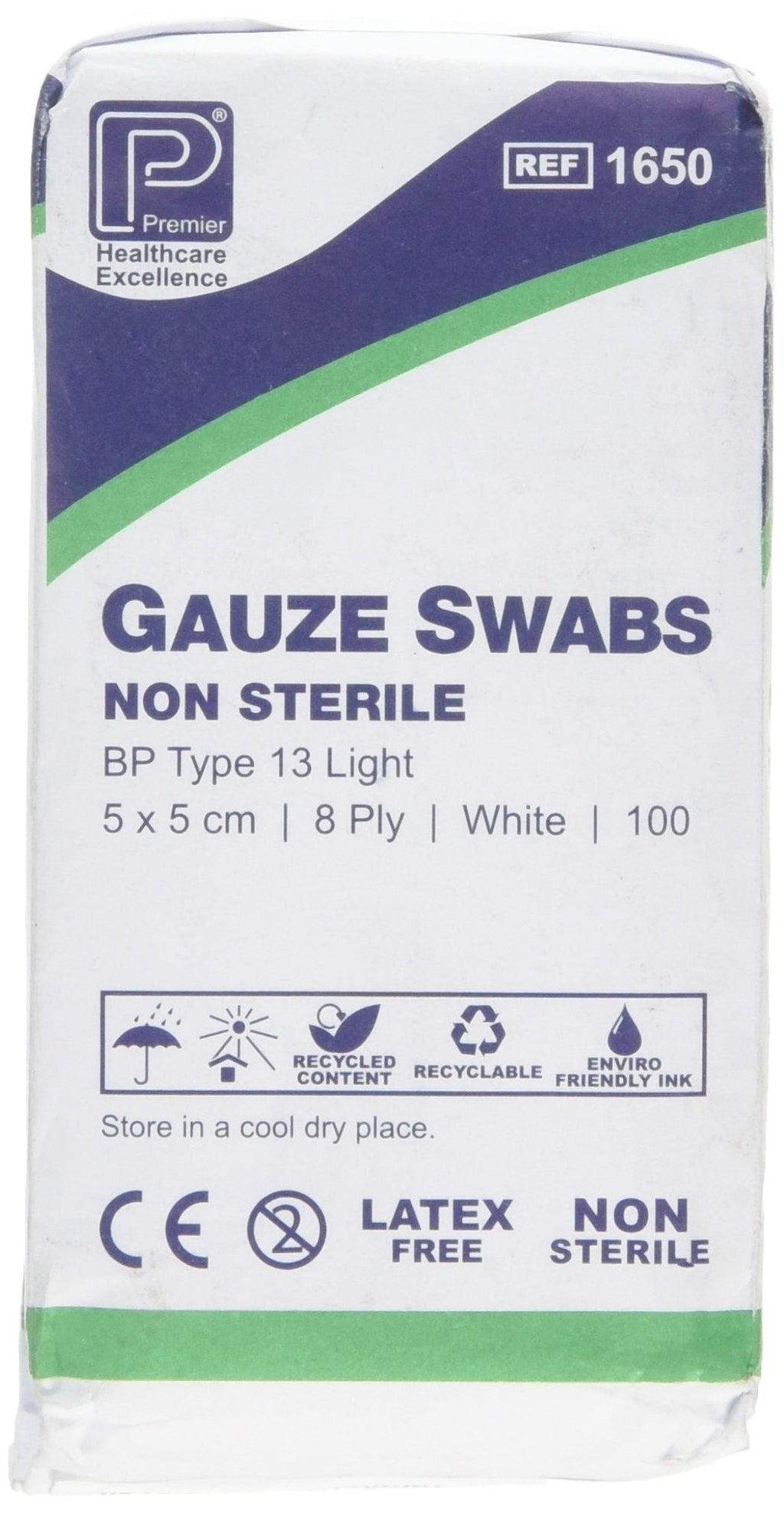 Premier 1650 Cotton Gauze Swabs 8 Ply 5 cm x 5 cm White Paper Packs (Pack of 100) 5 x 5 cm - BeesActive Australia