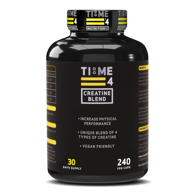 Time 4 Creatine Blend - 240 Creatine Capsules Not Creatine Tablets, 30 Day Supply, Unique Blend Of 4 Types Of Creatine, 6000mg Per Daily Serving Improve Muscle Strength Vegan Friendly & Gluten Free - BeesActive Australia