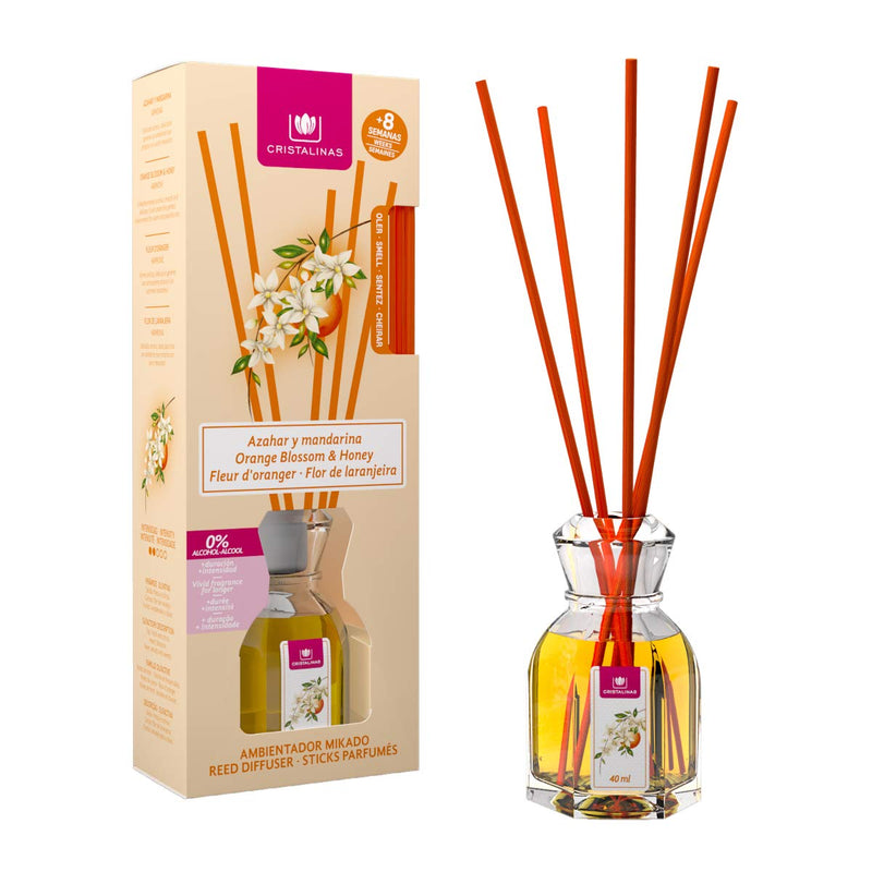 CRISTALINAS Air Freshener, Reed Diffuser, 40ml / 8 weeks, 0% alcohol, Orange Blossom & Honey Fresco 8x6x21 cm - BeesActive Australia