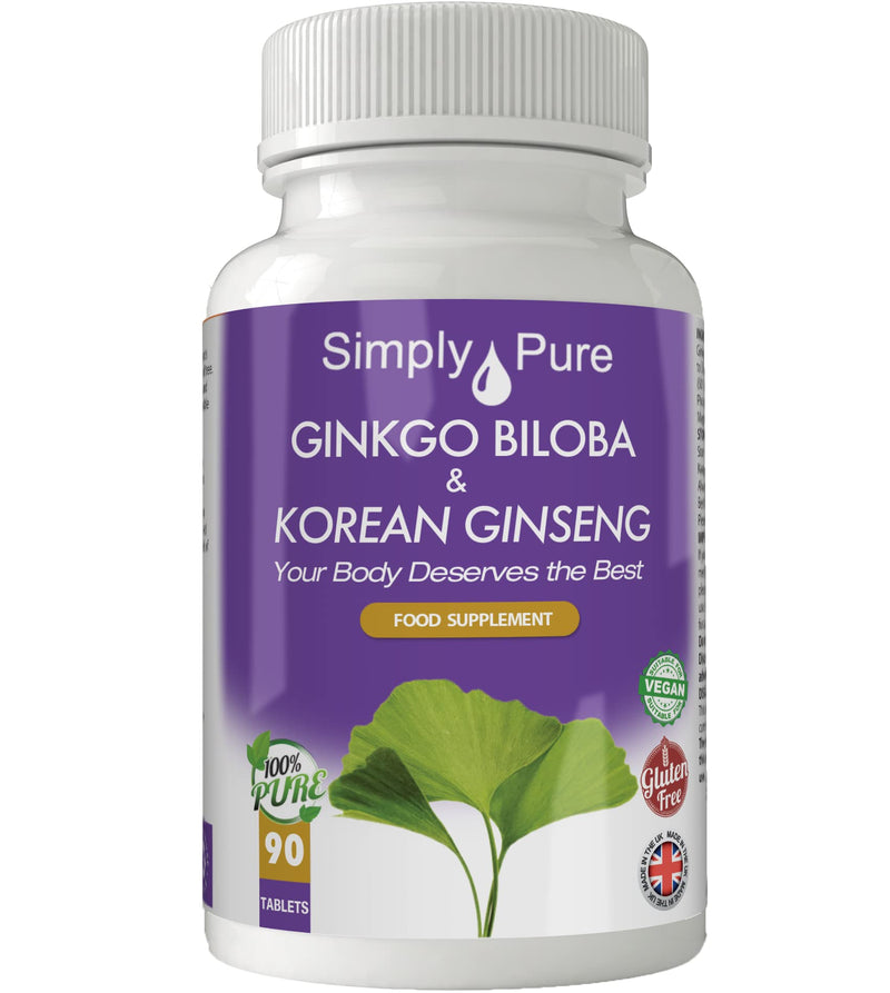 Simply Pure Vegan Ginkgo Biloba & Korean Ginseng 90x Tablets, 100% Natural, Gluten Free and GM Free - BeesActive Australia