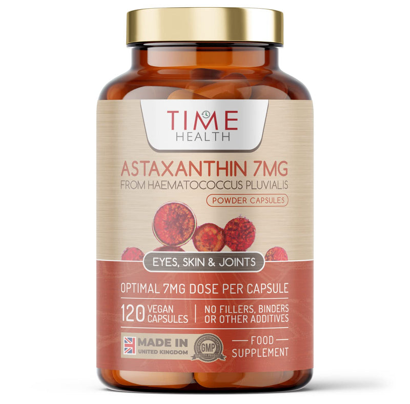 Astaxanthin - 7mg Optimal Dose - 120 Capsules - Super Antioxidant - Haematococcus Pluvialis - 100% Pure Natural Bioavailable 4 Month Supply - UK Manufactured - Zero Additives 120 Count (Pack of 1) - BeesActive Australia