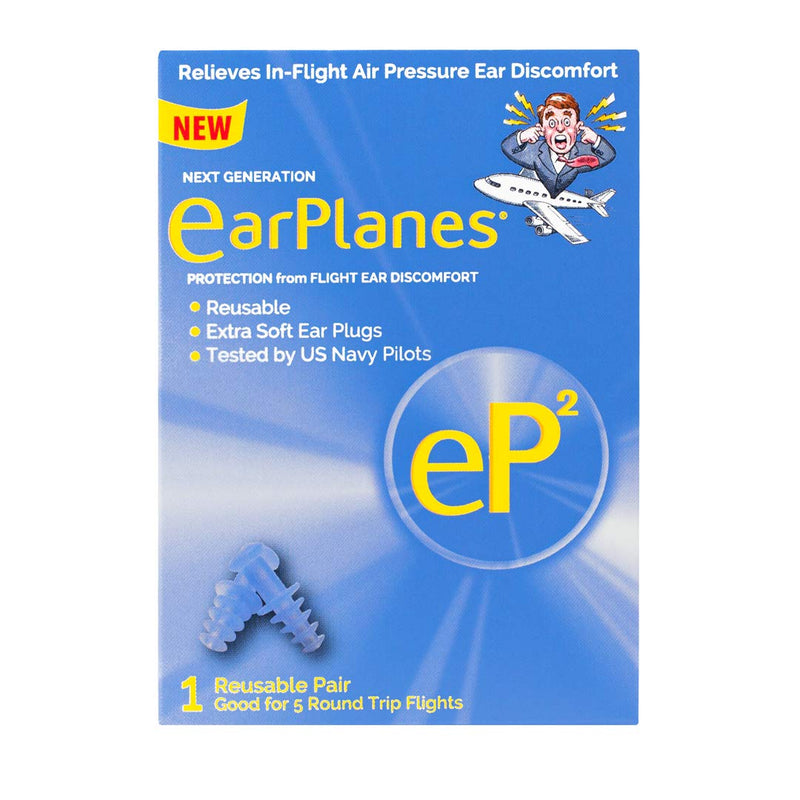 EarPlanes EP2 Ultra-Reusable Earplugs, Airplane Pressure Prevention Earplugs for Adults (1 Pairs) Blue 2 count (Pack of 1) - BeesActive Australia