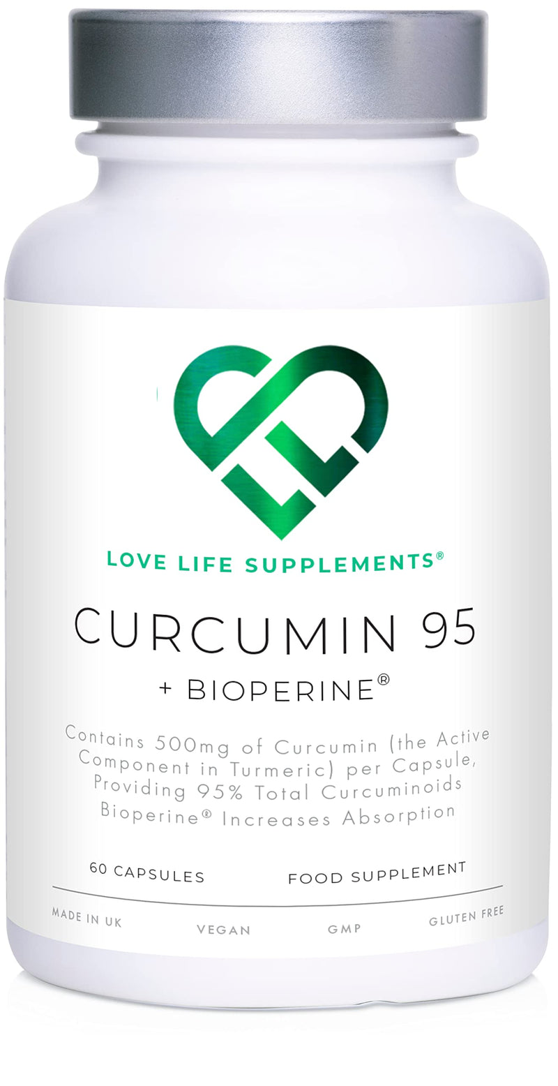 Curcumin 95 + Bioperine� by LLS | High Strength Turmeric Curcumin Capsules containing 96.9% Curcuminoids and Black Pepper Extract | 500mg x 60 Veg Capsules | Made in UK Under GMP/BRC License - BeesActive Australia