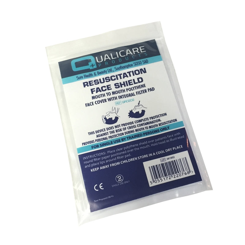 5 x QUALICARE RESUSCITATION FACE SHIELD MOUTH TO MOUTH POLYTHENE COVER FILTER PAD - BeesActive Australia