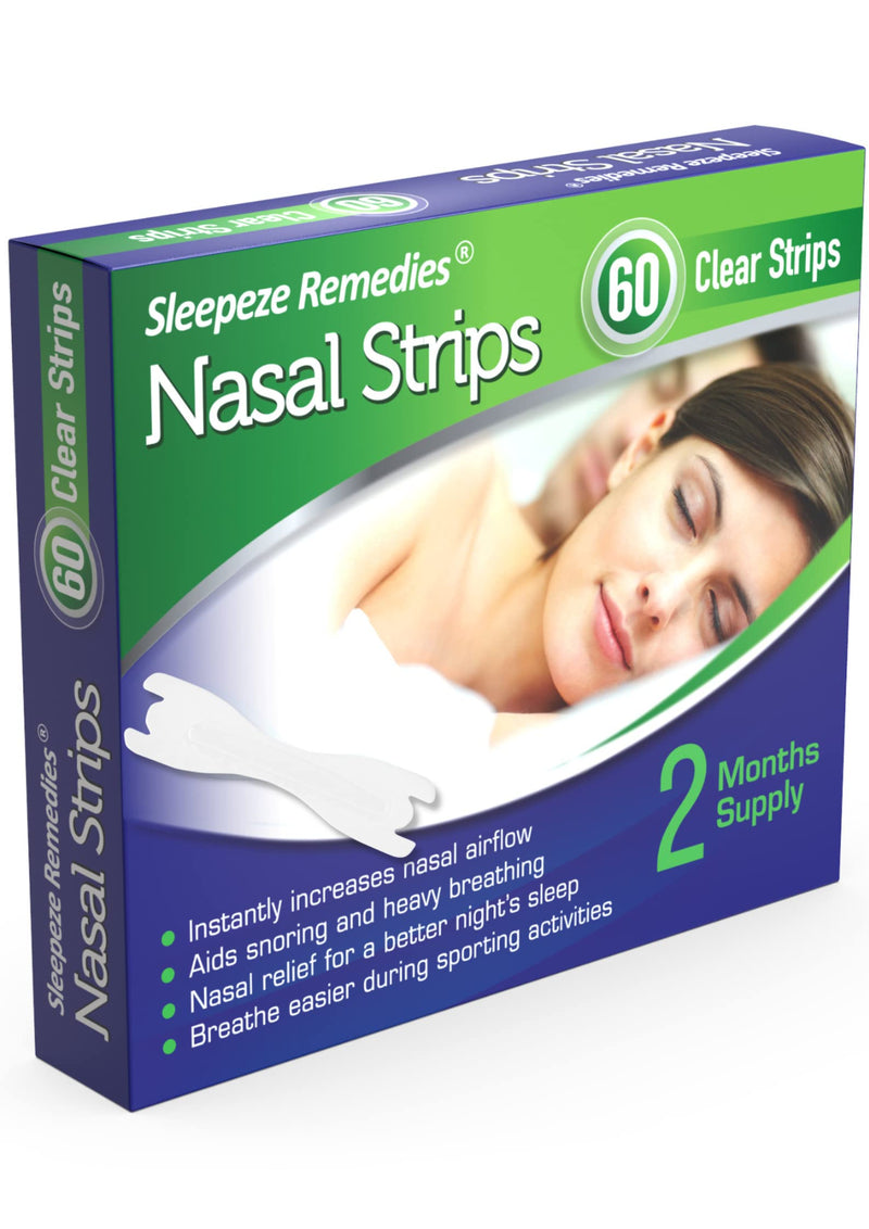Sleepeze Remedies x60 Nasal Strips Clear Large, Nose Strips to Stop Snoring, Snore Strip to Help You Breathe Through Your Nose, Snore Stopper, Anti Snoring Breathing aids for Sleep (x60 New) 60 Count (Pack of 1) - BeesActive Australia