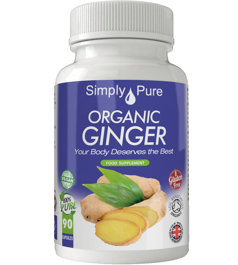 Simply Pure Organic Vegan Ginger Capsules x 90, 500mg, 100% Natural Soil Association Certified, Gluten Free and GM Free - BeesActive Australia