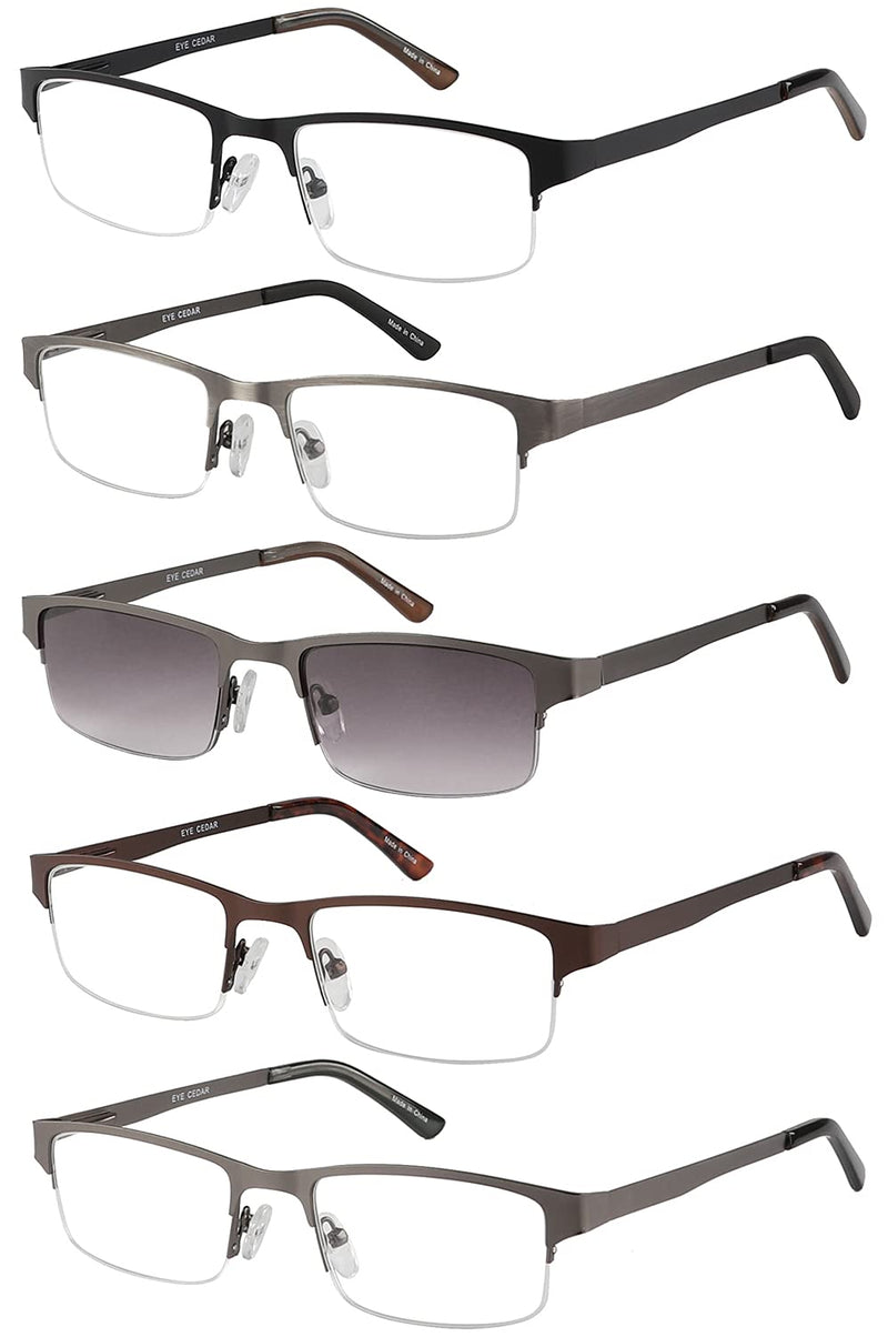 Amcedar Metal Half-Frame Reading Glasses Men 5-Pack Spring Hinges Stainless Steel Material Sun Readers 2.50 5 Pairs Mix 2.5 x - BeesActive Australia