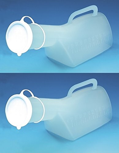 Urine Bottle with Long Neck, lid and Handle and Brush - Male Urinal Pack of 2 - - Includes a Cleaning Brush 1 Litre Capacity. - BeesActive Australia