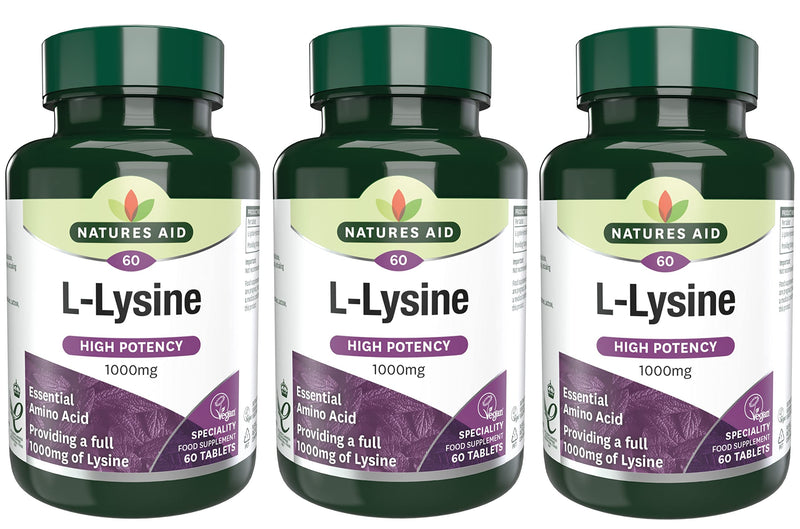 Natures Aid L-Lysine 1000mg 60 Tablets (Pack of 3) - BeesActive Australia