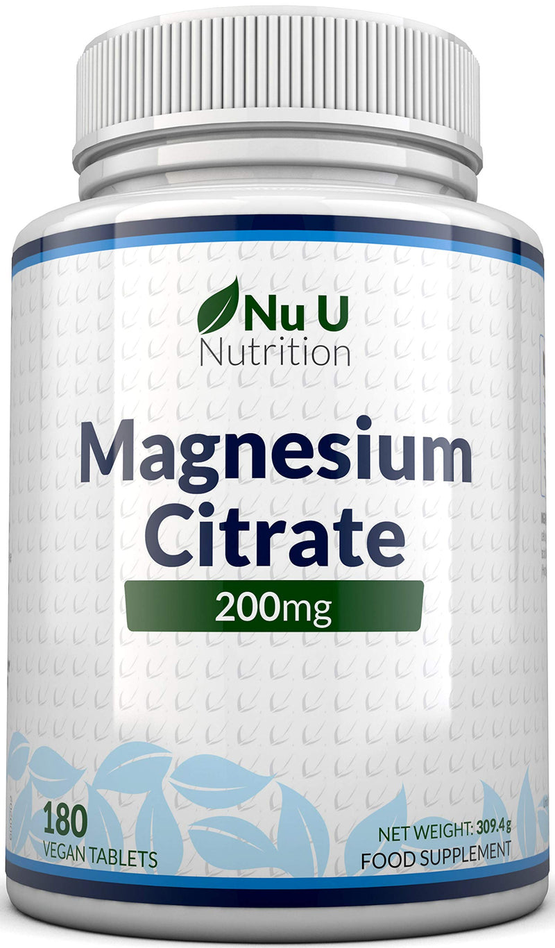 Magnesium Citrate 200mg | 180 Tablets for 6 Month Supply of Magnesium Tablets | Made in The UK by Nu U Nutrition - BeesActive Australia