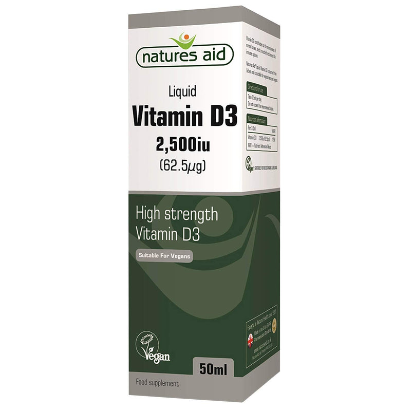 Natures Aid Vegan Vitamin D3/Cholecalciferol Liquid, 2500iu, Dropper Included, 50 ml (Pack of 1) - BeesActive Australia