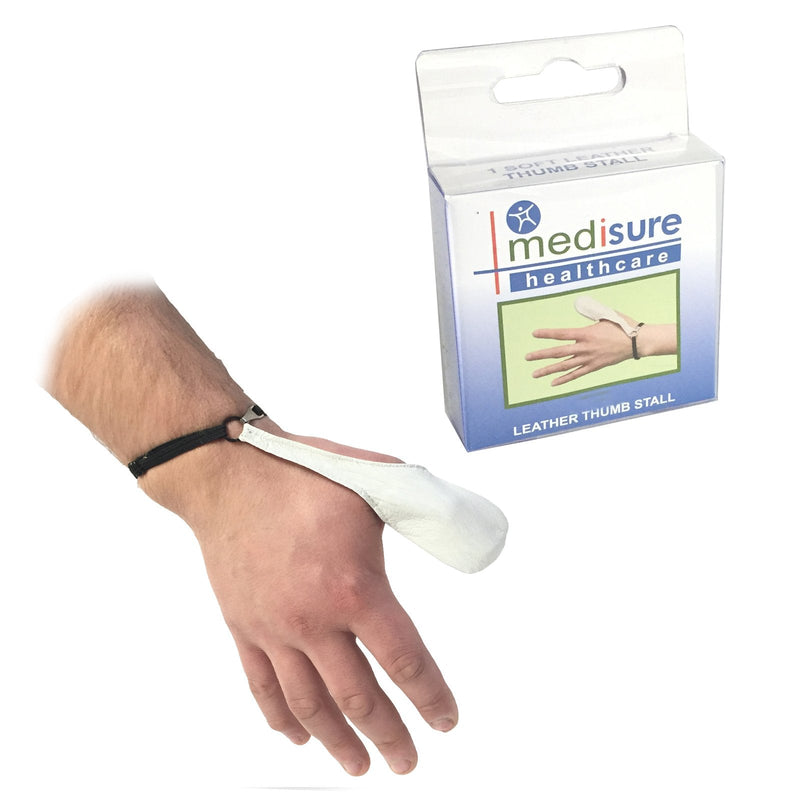 Medisure SIZE SMALL FIRST AID PREMIUM QUALITY RE-USABLE ADJUSTABLE PROTETIVE MEDICAL WHITE LEATHER THUMB STALL - BeesActive Australia