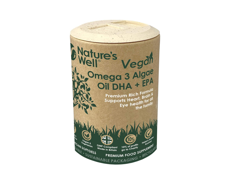 Vegan Omega 3 Algae Oil DHA + EPA, High Concentrate, 60 Vegetarian Capsules, from Sustainable Plant Based Alternative to Fish Oils, Halal & Kosher � Made in The UK by Nature�s Well (Pot) 60 Count (Pack of 1) - BeesActive Australia