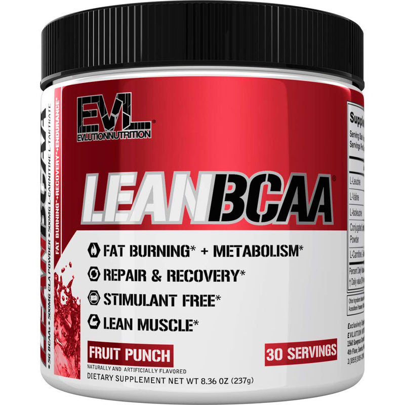 Evlution Nutrition LeanBCAA, BCAA’s, CLA and L-Carnitine, Stimulant-Free, Recover and Burn Fat, Sugar and Gluten Free, 30 Servings (Fruit Punch) - BeesActive Australia
