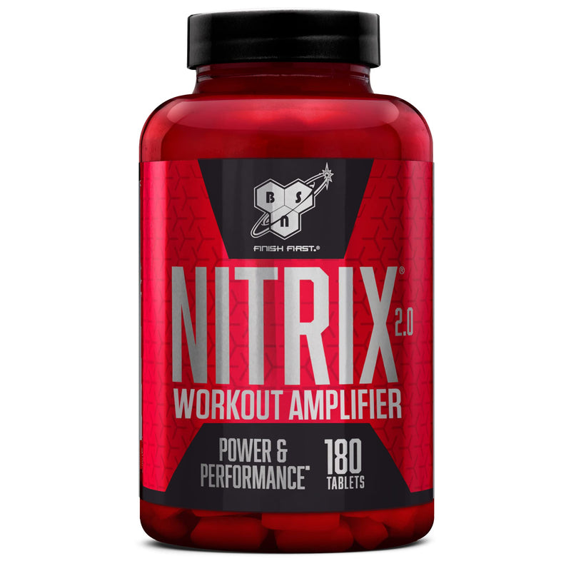 BSN Nitrix 2.0 supplement, concentrated nitric oxide precursor formula Tablets with Creatine, L-Citrulline, Niacin and Herbal Extracts, Power & Performance, Unflavoured, 180 capsules, 60 Servings - BeesActive Australia