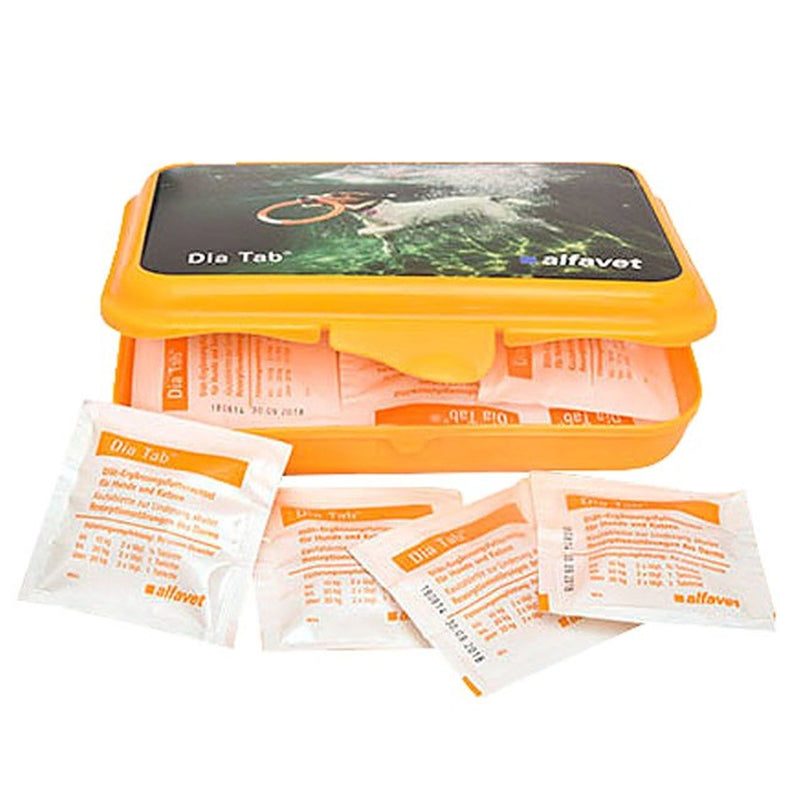 Alfavet Dia Tab 20 x 5 g in a practical travel pharmacy