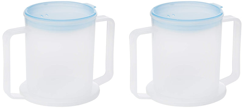 TWIN PACK MEDISURE ANTI-SPLASH ELDERLY OAP DURABLE REUSEABLE WIDE BASE LARGE HANDLES 300ML ADULT DRINKING CUP MUG - BeesActive Australia