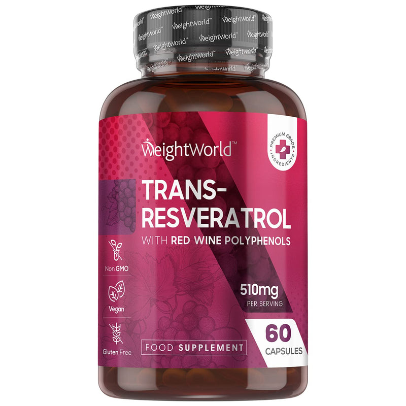 Resveratrol Supplements 510mg - 60 Capsules -Trans Resveratrol (from Knotweed) Skin Supplements - Black Pepper Extract & Red Wine Polyphenol from Grape Skin Extract - Vegan Resveratrol Powder Capsule - BeesActive Australia