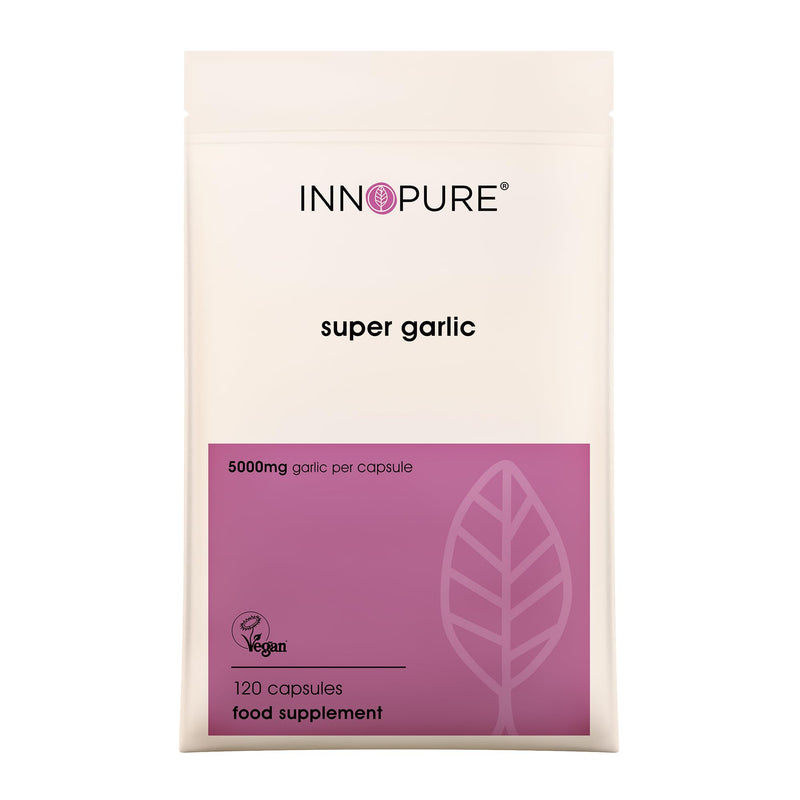 INNOPURE Odourless Garlic 120 Capsules - High Strength 5000mg - Immune Support - Vegan Society Certified - Made in The UK - BeesActive Australia