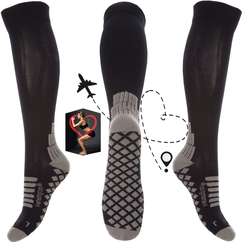 Kensington® Compression Socks For Women Men Black Cushioned Anti-Dvt Size Unisex – Medical Flying Running Pregnancy Nurses Flight Travel Sport Varicose Veins - Pain Relief Recovery Endurance Stamina 8-11 - BeesActive Australia