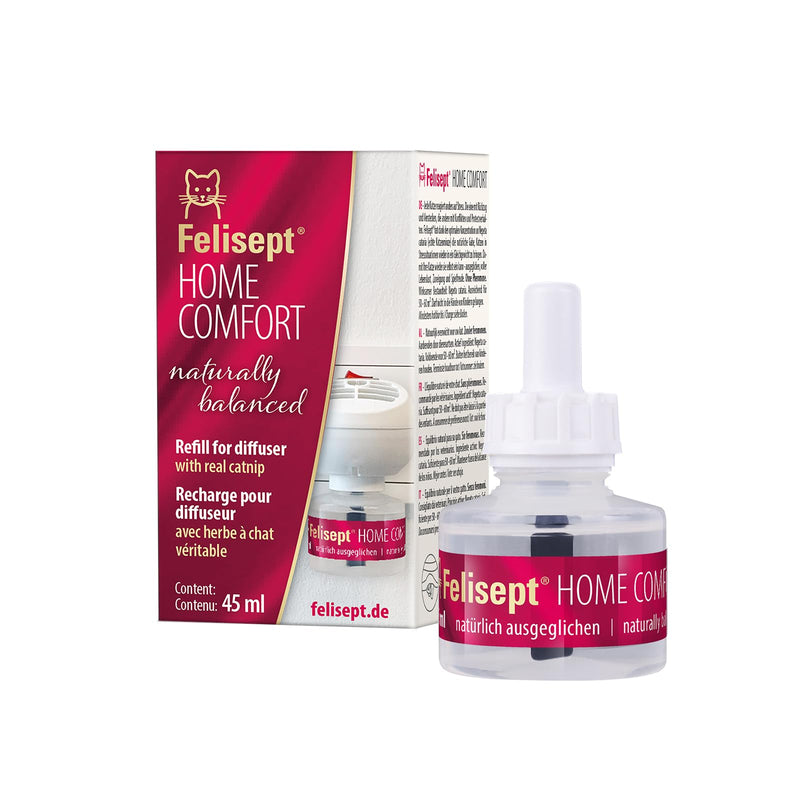 Felisept Home Comfort Cat Calming Refill 45ml - With natural catnip & no pheromone cat - Cat plug in calmer - Reduce undesirable behaviour & stress Home Refill Bottle