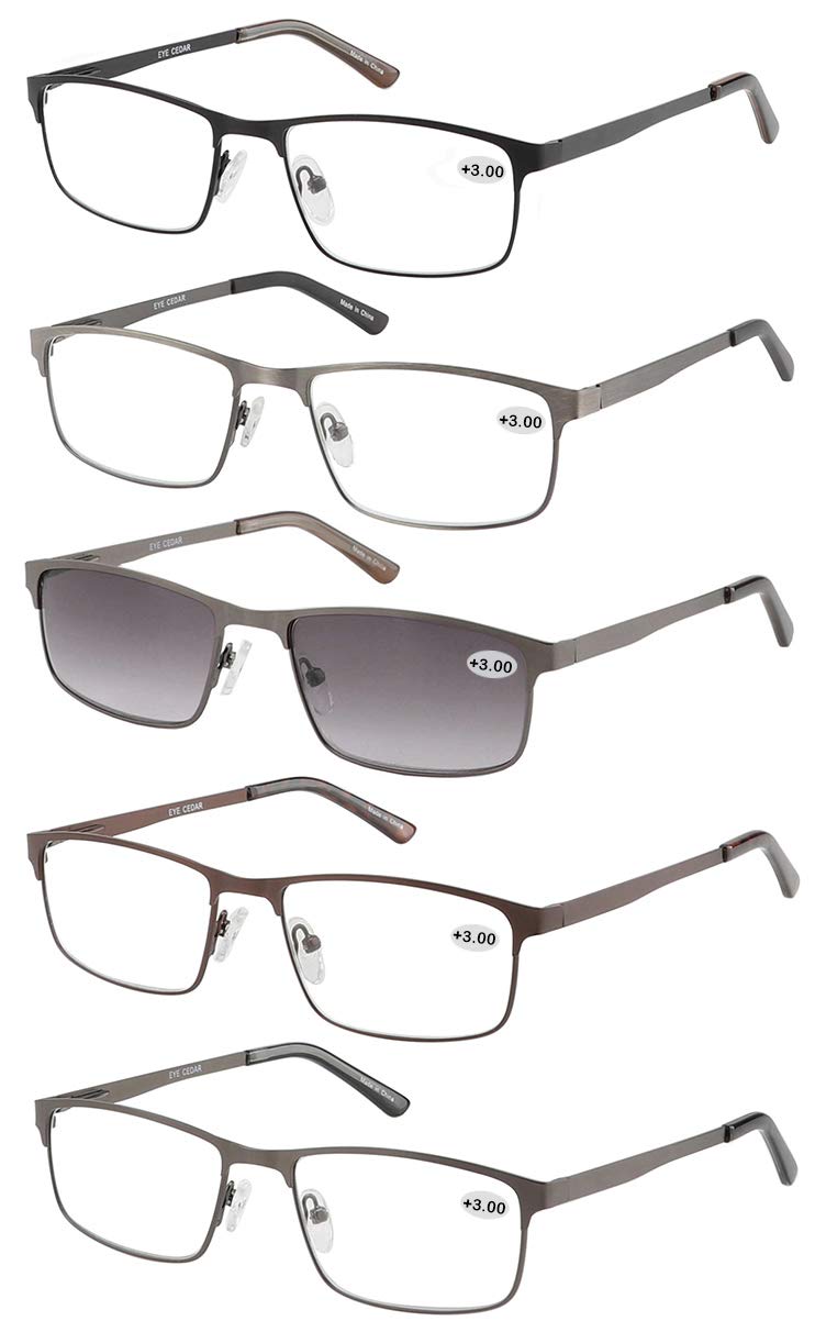 Amcedar 5-Pack Reading Glasses Men Metal Frame Rectangle Style Stainless Steel Material Spring Hinges Include Sun Readers 2.00 5 Pairs Mix 2.0 x - BeesActive Australia