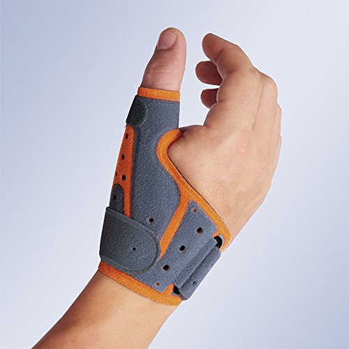 Orliman Medically Approved Breathable Thumb Immobilising Splint - Fits Left & Right Hand - GREY/ORANGE (Supplied to NHS for Arthritis, Tendonitis & Sports Injuries) Small - Medium (Wrist Circ:14-18cm) - BeesActive Australia