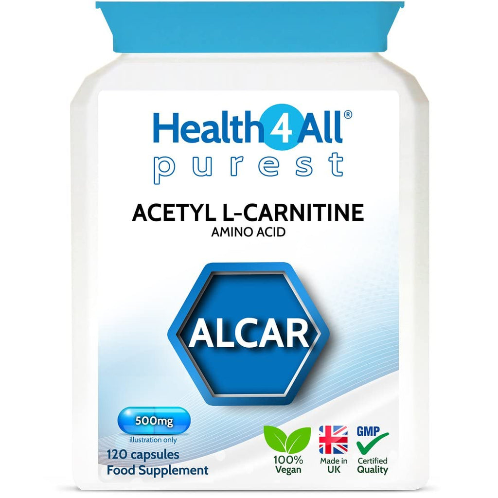 Acetyl L-Carnitine ALCAR 500mg 120 Capsules (V) Purest: no additives. Vegan. Made in The UK by Health4All 120 Count (Pack of 1) - BeesActive Australia