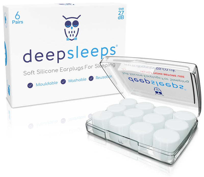 Deep Sleeps Silicone Ear Plugs for Sleep - 6 Pairs - 27dB - Earplugs for Sleeping - Best Earplugs to Block Out Snoring – Reusable Ear Plugs - Soft and Moldable – Noise Cancelling Ear Plugs 6 Pair (Pack of 1) - BeesActive Australia