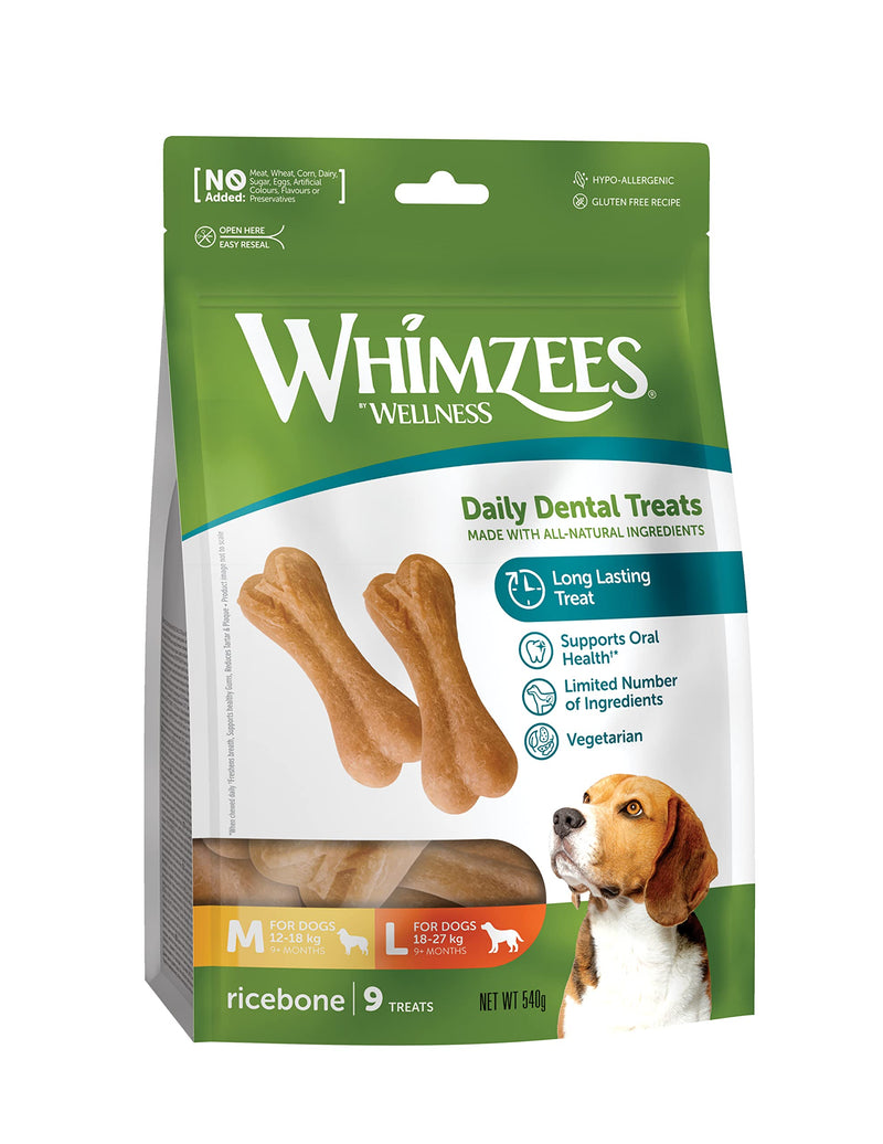 WHIMZEES Rice Bone M/L, 9 Pieces – Dog Dental Stix, Size M/L, Dog Dental Sticks for Medium and Large Breeds, Natural and Grain Free, Rawhide-Free, Vegetarian, No Added Sugar 9 Count Ricebone