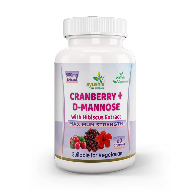 Ayushya Cranberry D-Mannose with Hibiscus Extract Capsules UTI Bladder Support Cystitis,Natural,60 Capsules (Pack of 1) - BeesActive Australia