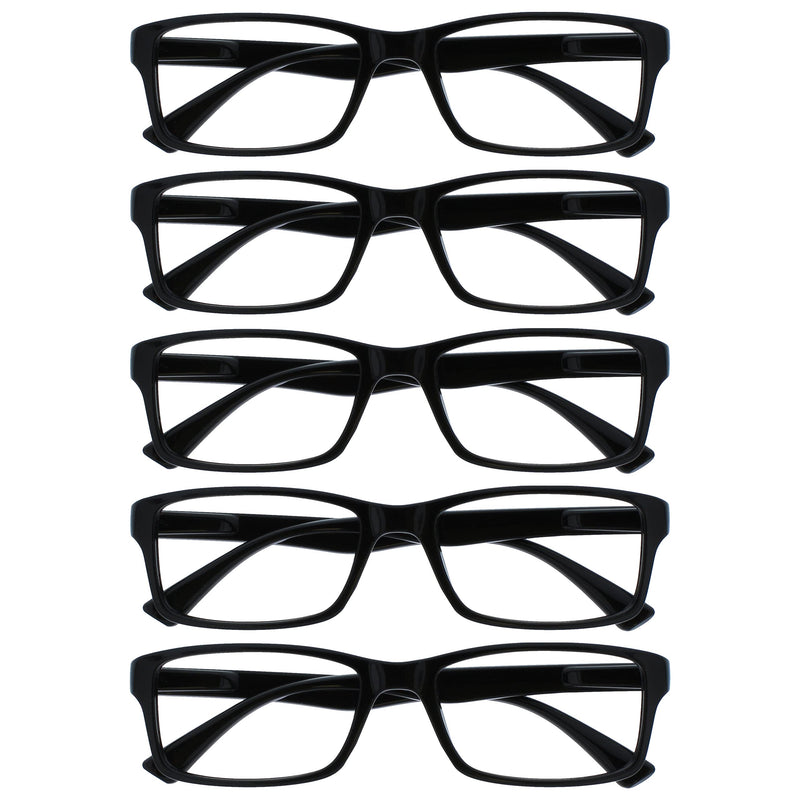 The Reading Glasses Company Black Value 5 Pack Mens Womens Designer Style Readers RRRRR92-1 +1.00 +2.50 Magnification (Pack of 5) Single - BeesActive Australia