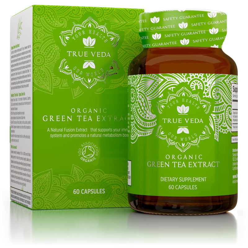 Organic Green Tea Extract Capsules - Certified Organic by Soil Association | 100% Natural Supplement | Natural Low Caffeine Source | Vegan | Ayurveda | 60 Easy Swallow Green Tea Tablets | Made in UK 60 Count (Pack of 1) - BeesActive Australia