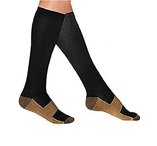 Copper Compression Socks Travel Knee High Varicose Veins Stocking (Small/Medium) S/M (Pack of 1) black - BeesActive Australia