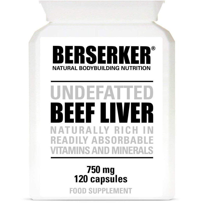 Berserker Desiccated Beef Liver 750mg 120 Capsules Un-defatted Meaning Full Absorption of Naturally Occurring Vitamins and Minerals Found in Beef Liver. Made in The UK. 120 Count (Pack of 1) - BeesActive Australia