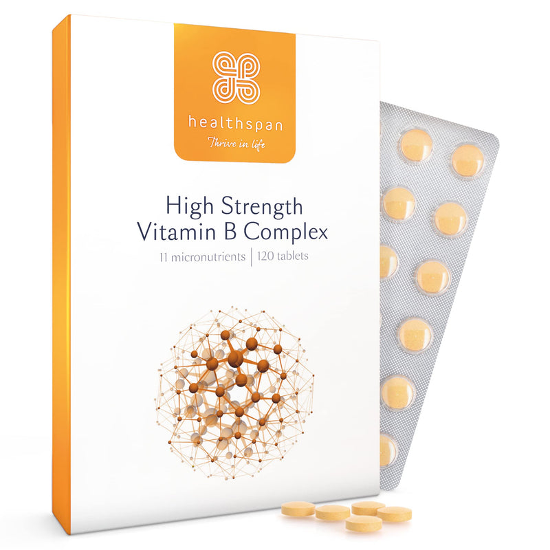 Healthspan High Strength Vitamin B Complex (120 Tablets) | High Levels of All 8 B-Complex Vitamins | Supports Brain & Heart Health | Immune Health | Reduces Tiredness & Fatigue | with Choline | Vegan - BeesActive Australia