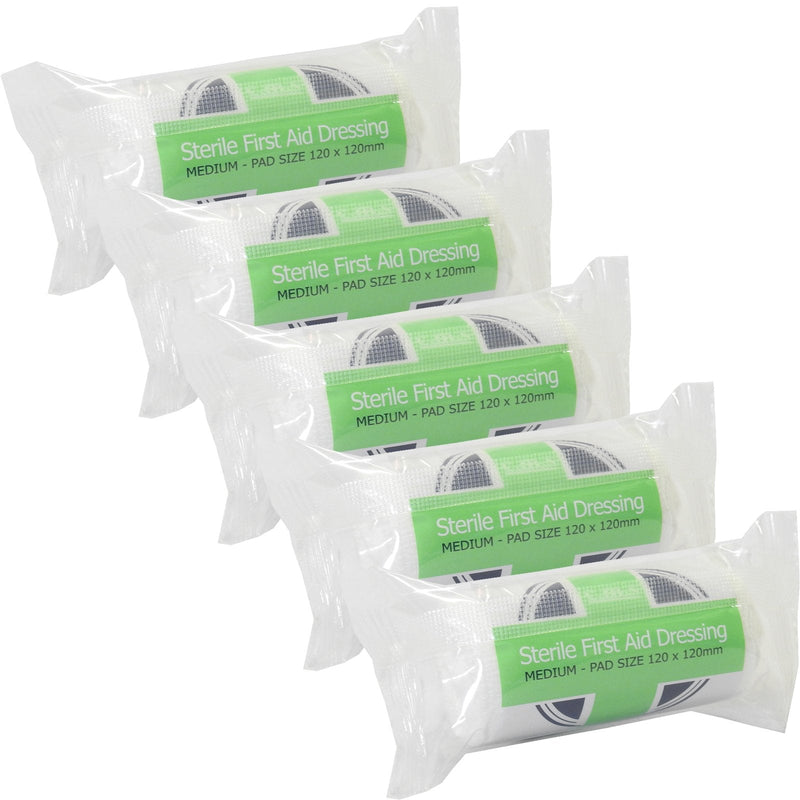 5 x CMS Medical Medium Sterile First Aid Wound Injury Dressing Bandages 12x12cm 5 Count (Pack of 1) - BeesActive Australia