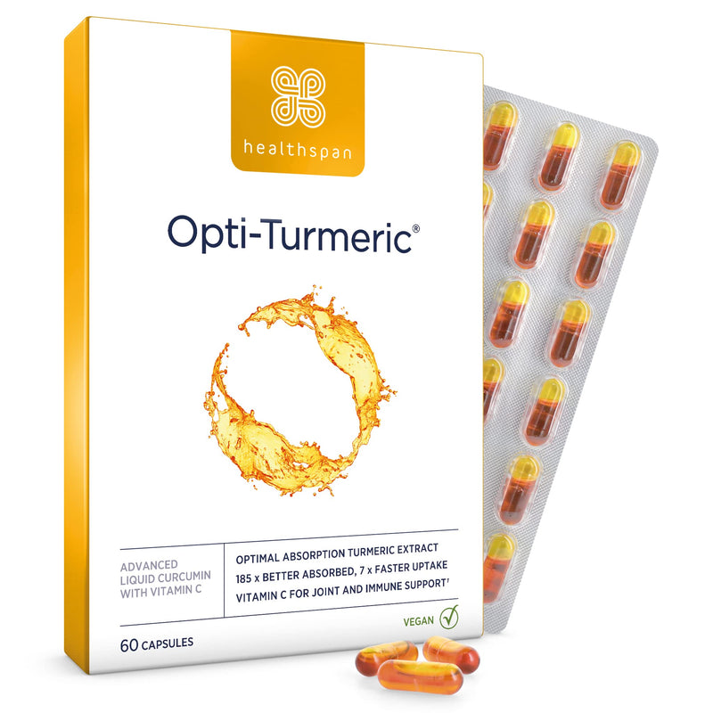 Healthspan Opti-Turmeric | High Strength 500mg Liquid Curcumin | Supports Cartilage Formation | Immune Health | 185 Times Better Absorbed & 7 Times Faster Acting Than Standard Turmeric (60 Capsules) - BeesActive Australia