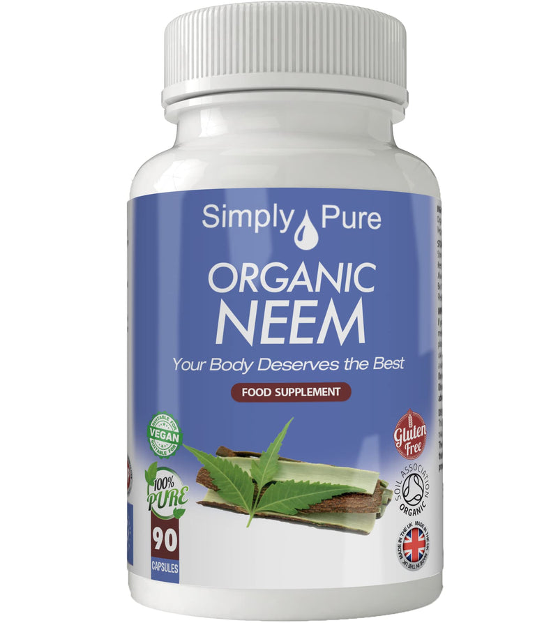 Simply Pure Organic Vegan Neem Capsules x 90, 500mg, 100% Natural Soil Association Certified, Gluten Free and GM Free. - BeesActive Australia