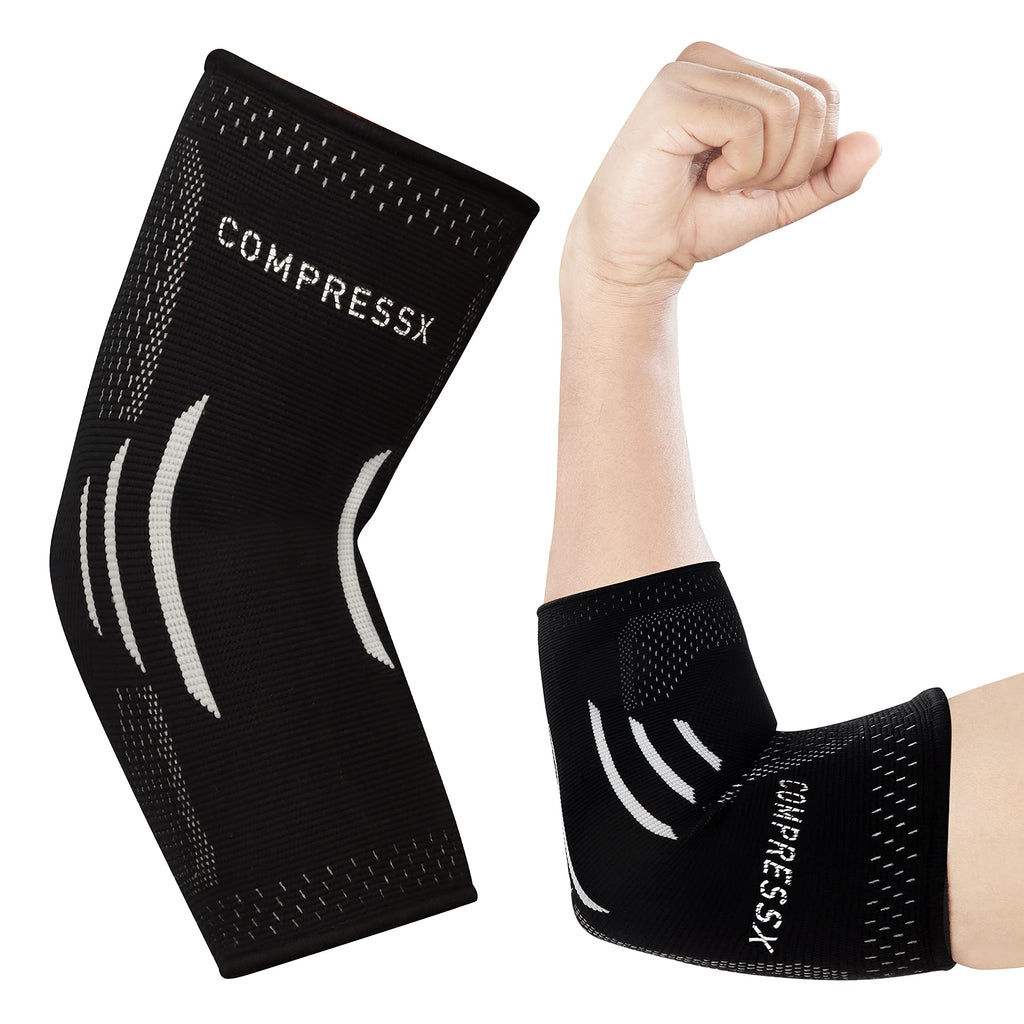 Compress Pro Medium Elbow Support Brace (1 Sleeve) - Compression Arm Splint for Tennis Elbow, Golfers Elbow, Weightlifting, Tendonitis, Sports/Fitness Injuries - Joint Relief Treatment for Men & Women - BeesActive Australia