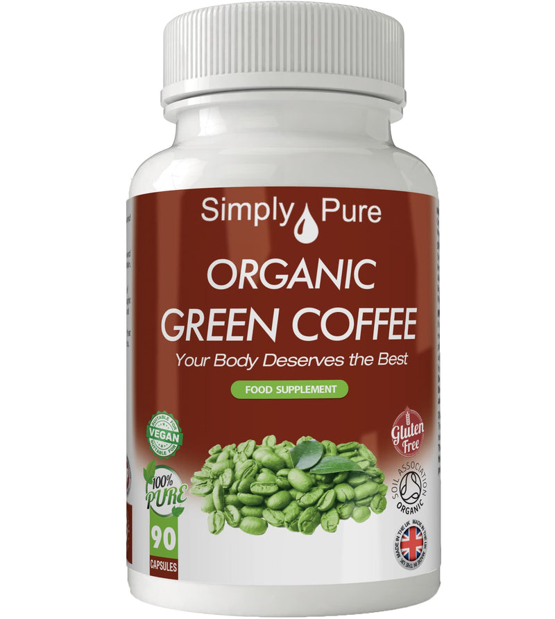 Simply Pure Organic Vegan Green Coffee Capsules x 90, 100% Natural Soil Association Certified, 500mg, Gluten Free and GM Free - BeesActive Australia