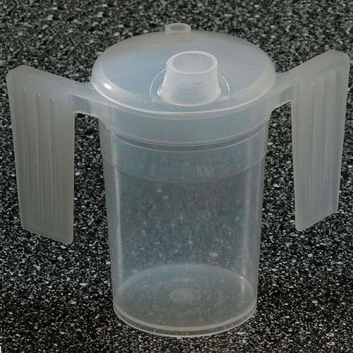 Two Handled Plastic Feeding Cup with SPOUT Adult Feeder Beaker Disability Drinking AIDS - Pack of 1 - Narrow spout - BeesActive Australia