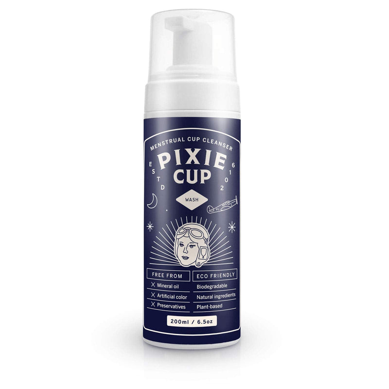 Pixie Menstrual Cup Wash - Foaming Dispenser - Cleaner Sterilizer for Period Cups & Discs - pH Balanced & Natural Organic Ingredients - Most Loved Formula To Wash Your Cup - Bamboo Printed Lid (6.5oz) 200 ml (Pack of 1) - BeesActive Australia