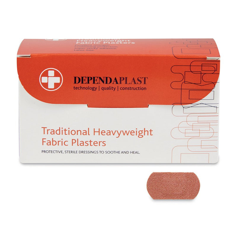 RELIANCE MEDICAL Dependaplast Traditional Heavyweight Fabric Plasters, Extra Cushioning And Physical Protection - Heavy Elastic Fabric - Super-Sticky Zinc Oxide Adhesive (4 x 2 cm, Pack of 100) Heavyweight Fabric Plasters 4 x 2cm - Box of 100 - BeesActive Australia
