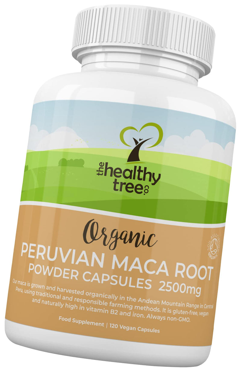 Organic Maca Capsules by TheHealthyTree Company - High Strength 2500mg Extract per Capsule for Men and Women - 120 Vegan Maca Root Powder Tablets - BeesActive Australia