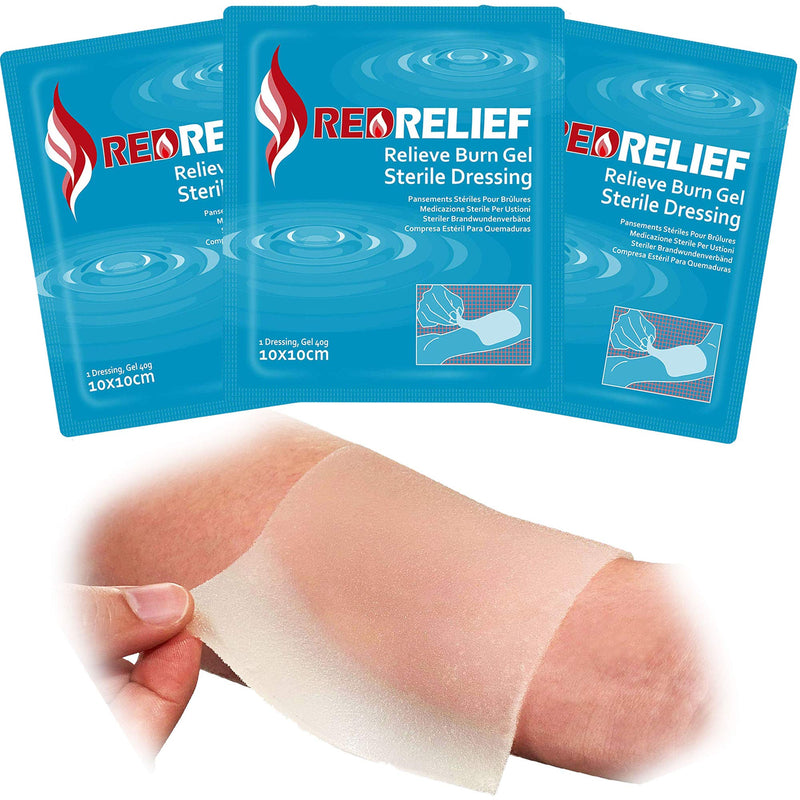 Pack of 5 RedRelief Emergency 10x10cm Burn Dressing - cools, soothes and relieves pain 5 Count (Pack of 1) - BeesActive Australia