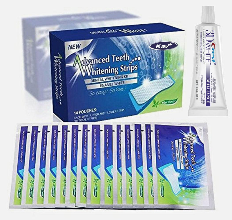 KAV PLUS PROFESSIONAL ADVANCED TEETH WHITENING STRIPS HOME TOOTH BLEACHING WHITENING STRIPS with CREST 3D WHITE BRILLIANCE WHITE TOOTHPASTE (STRIPS NOT MADE BY CREST) - BeesActive Australia