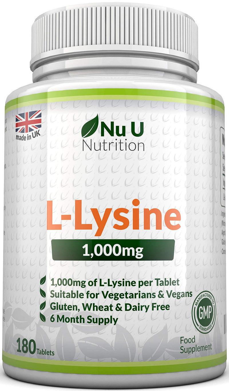 L-Lysine 1000mg | 180 Tablets (6 Month Supply) | Vegetarian and Vegan L lysine 1000mg by Nu U Nutrition - BeesActive Australia