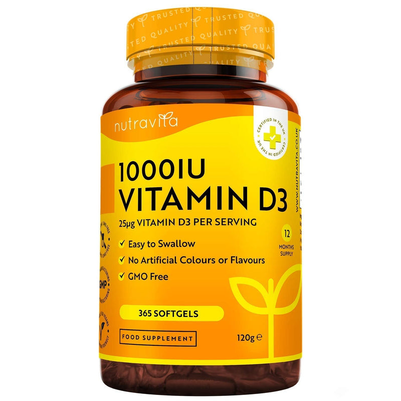 Vitamin D 1000 IU (25?g) � 365 VIT D Softgel Capsules Full Year Supply � for Maintenance of Healthy Immune System, Muscles, Bones & Teeth � Vitamin D3 Cholecalciferol � Made in The UK by Nutravita Non-Vegan - BeesActive Australia